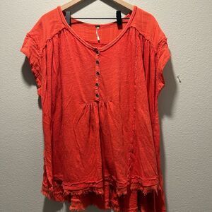 Free People Vibrant Orange Blouse with Button Detail